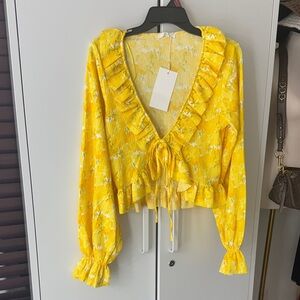 Zara Yellow Floral Ruffle Blouse